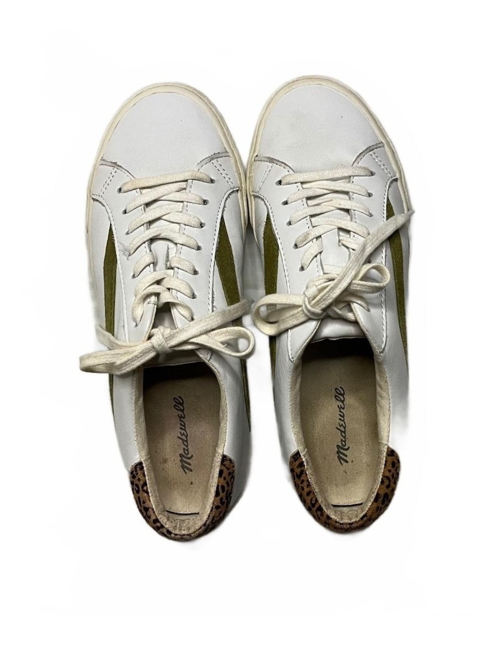 Madewell Sidewalk Low Top Leather Sneakers Leopard Calf Hair White Sz 9.5 / M 8 - Picture 5 of 11